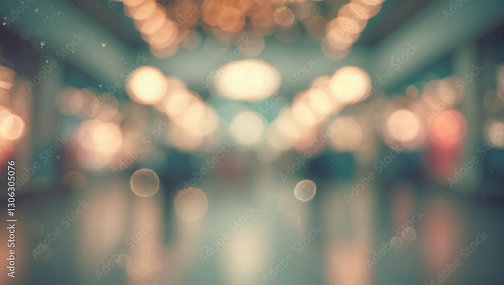 Aufkleber blurred backdrop of a shopping mall or exhibition space featuring abstract bokeh effects. (vintage s