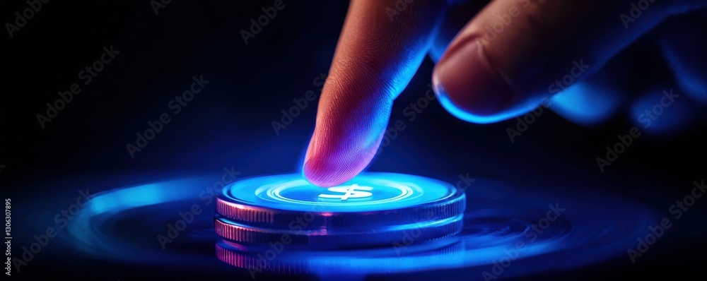 Aufkleber digital control activation with finger pressing illuminated metallic button technology