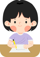 Kid girl doing homework writing