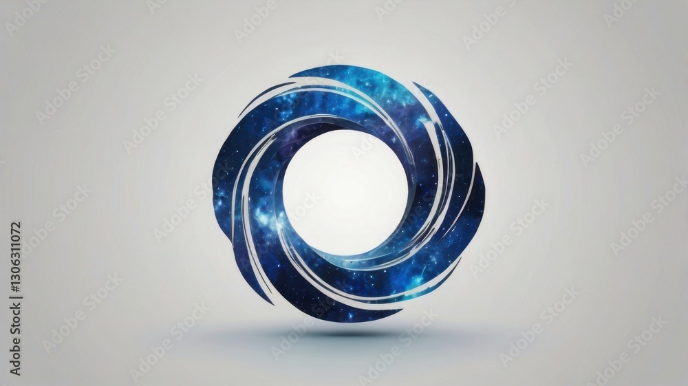 Poster abstract galaxy swirl ring icon in blue tones with nebula pattern and cosmic dust on a light backgro