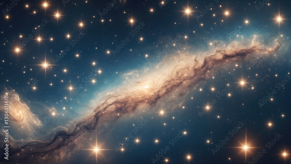Poster a stunning horizontal background image of a galaxy featuring a nebula with cosmic stardust in the de