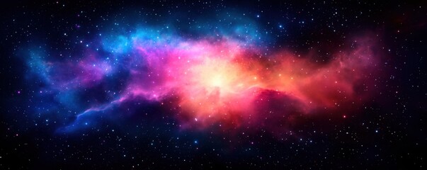 Naklejka premium A vibrant nebula showcases swirling colors of blue, pink, and orange against a backdrop of sparkling stars.