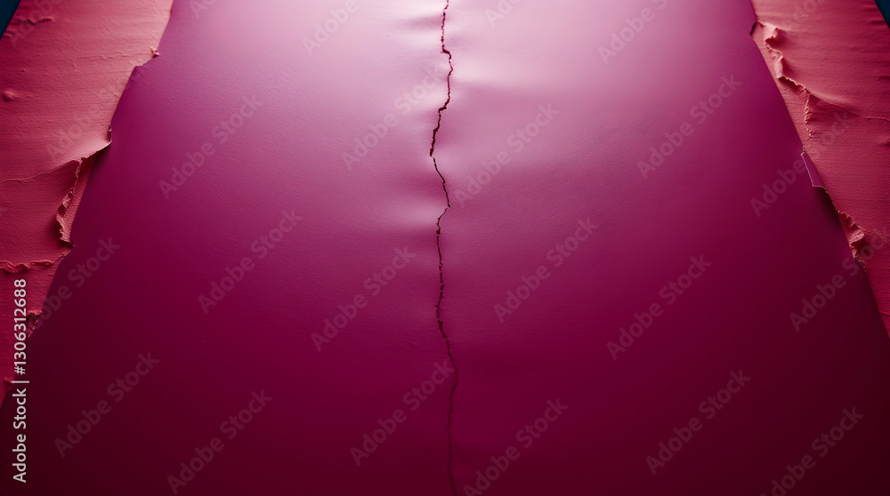 Poster cracked pink surface with peeling edges, creating an abstract and textured visual with a sense of de