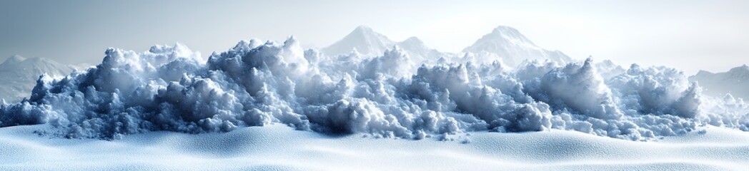 Majestic Snowy Mountain Range with Dramatic Cloud Formations in Winter