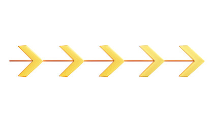 Yellow arrows with geometric shapes in a minimalist design, clean lines and directional symbols in a horizontal alignment, isolated on transparent background