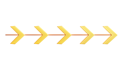 Yellow arrows with geometric shapes in a minimalist design, clean lines and directional symbols in a horizontal alignment, isolated on transparent background