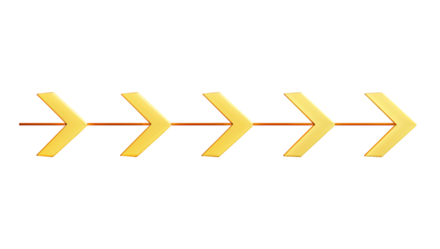 Yellow arrows with geometric shapes in a minimalist design, clean lines and directional symbols in a horizontal alignment, isolated on transparent background - Powered by Adobe