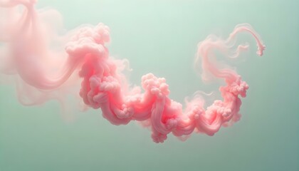 Fototapeta premium A captivating abstract photograph features a plume of pink smoke gracefully unfurling against a backdrop of pale green water