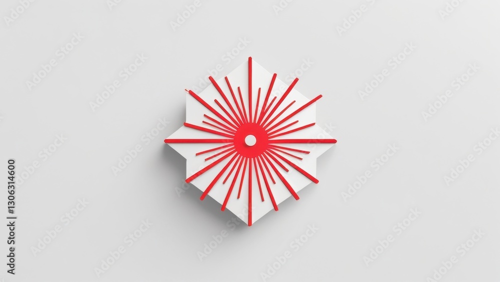Poster geometric red starburst design on white background modern abstract shape illustration 3d rendered wi
