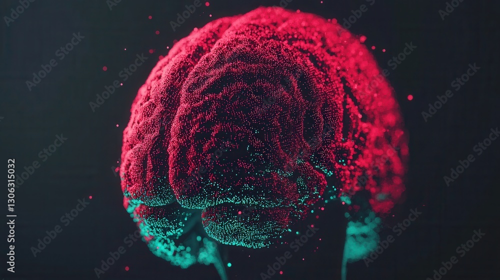 Poster vibrant abstract brain visualization in red and cyan colors