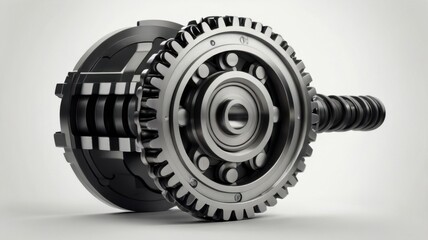 Minimal Camshaft Icon in Black Isolated on White Gear and Mechanical Components Precision Engineering Close Up 3D Rendering