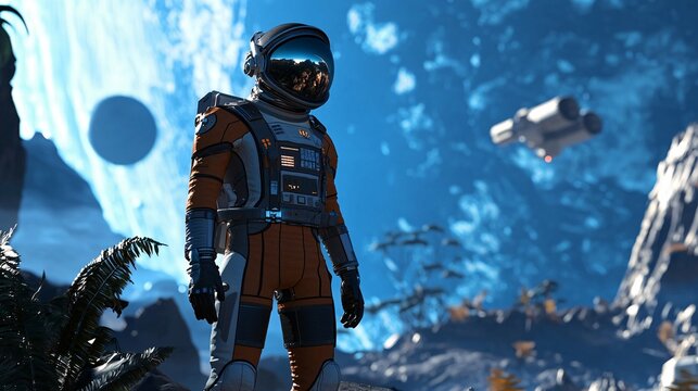 National Astronaut Day honors humanity's journey into space, featuring a proud scientist in a spacesuit against a backdrop of spacecraft and Earth, symbolizing innovation and discovery.