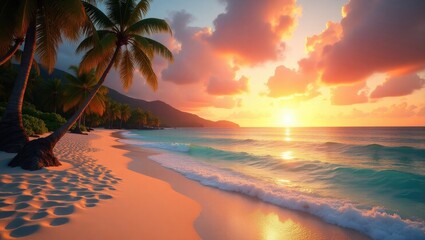 sunset over a tropical beach enhanced with HDR