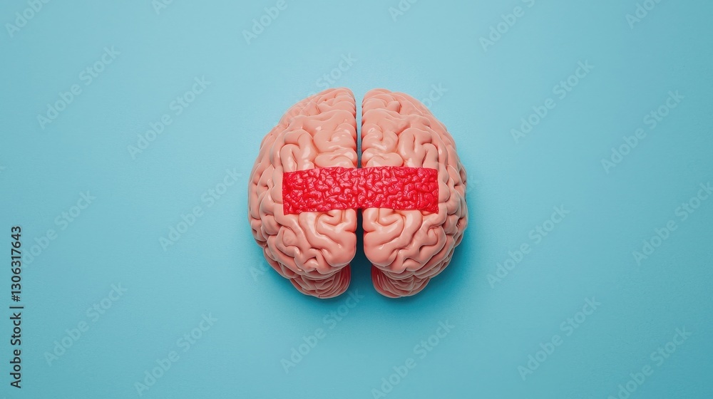 Aufkleber brain model with red section on blue background for conceptual use