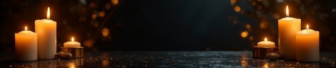 Elegant gold and black design with luxury candles for celebration frame, candles, ornaments, decorations