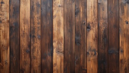 A rustic wooden wall featuring dark, rich tones and distinct grain patterns, creating a warm and textured aesthetic.