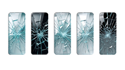 Futuristic shattered glass design with cool blue tones and warm gold accents, asymmetrical geometric pattern with a 3D illusion effect, isolated PNG