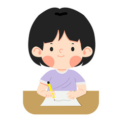 Kid girl doing homework writing
