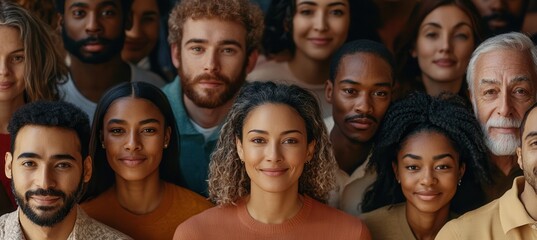 Obraz premium A diverse group of people smiling together, symbolizing unity and inclusivity