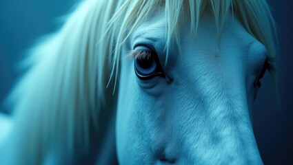 Fototapeta premium close-up of white horse with striking blue eye
