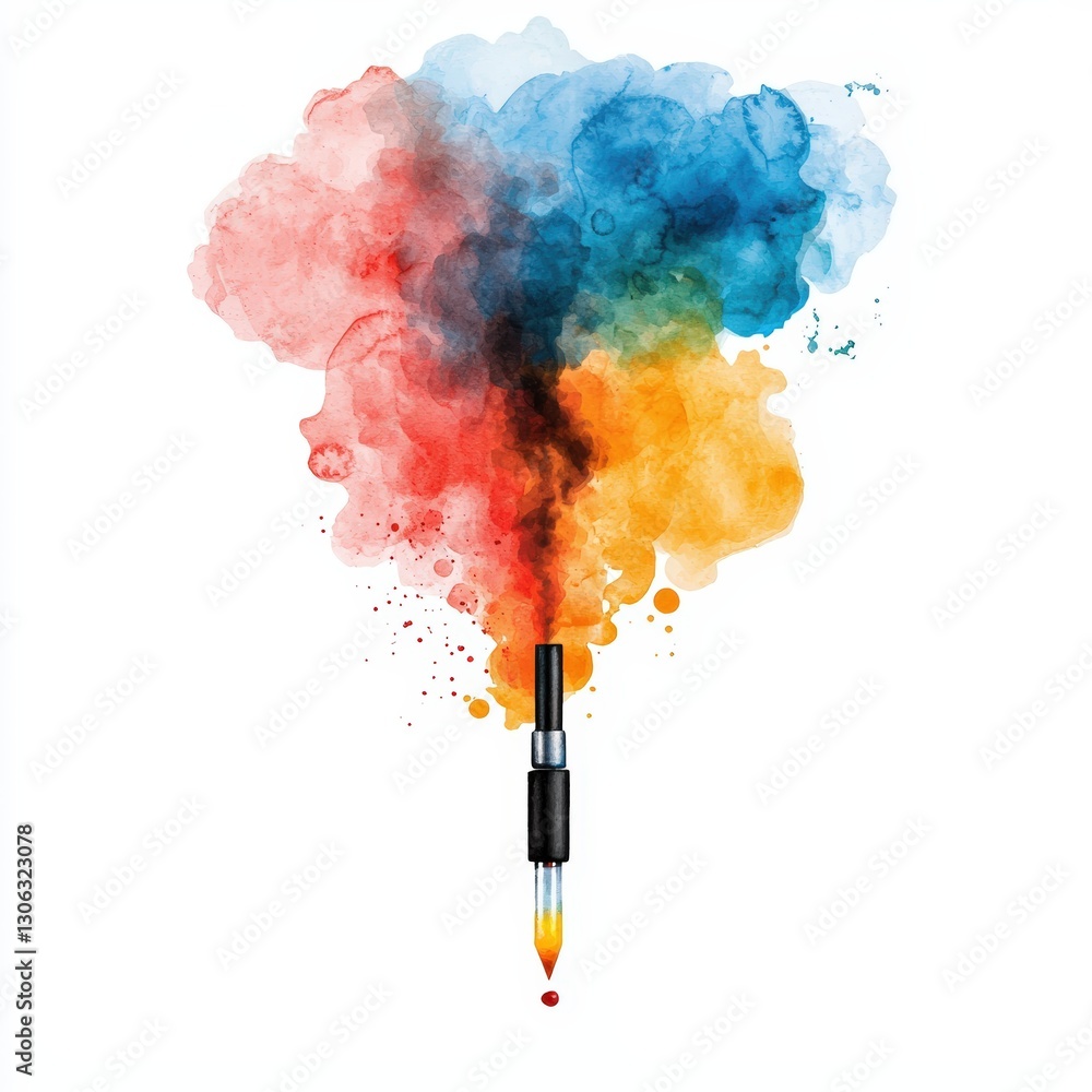 Poster a vibrant ink drop creating a colorful splash, representing creativity, art, and inspiration in a dy
