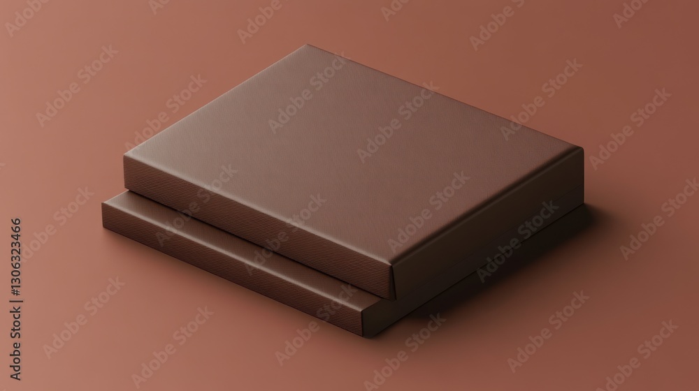 Poster minimalist composition featuring two stacked rectangular chocolate brown blocks on a matching surfac