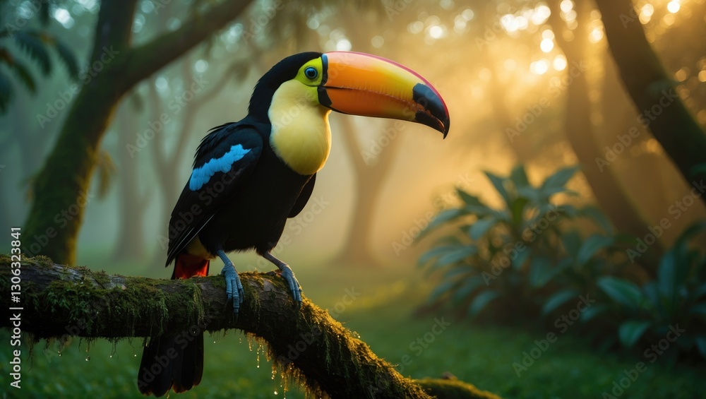 Aufkleber a stunning image of a large toucan perched on a tree branch in a park setting.