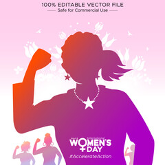 Post for Happy Women's Day. Pink color woman and flower illustration for International women's Day celebration.