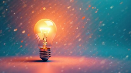 Illuminating Ideas A Glowing Light Bulb Against a Dreamlike Background of Shimmering Particles