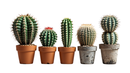 Cactus plants in pots on black background png set