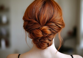 Elegant Woven Hair Style with Auburn Color Perfect for Formal Events