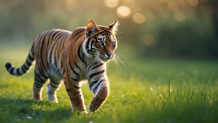Naklejka premium tiger strolling through lush greenery