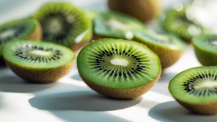 halved kiwi fruits on a light background