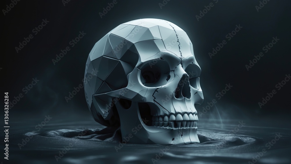 Poster geometric binary skull in an abstract style