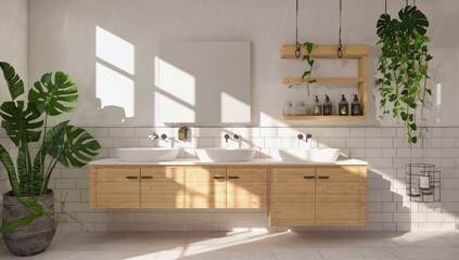 Modern bathroom with plants and sunlight
