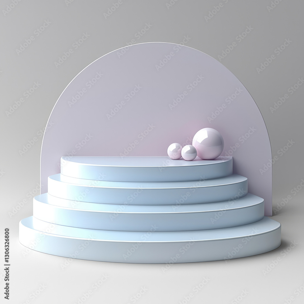Poster minimalist display stage with circular backdrop and spheres
