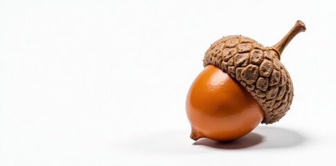 Brown acorn with attached cupule, pristine white backdrop , photography, wild, image