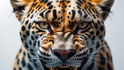 Obraz premium ferocious visage of a hand-painted leopard on a white canvas tattoo