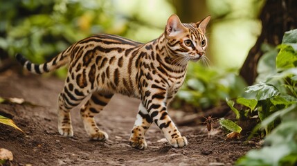 Obraz premium Bengal Cat in Lush Forest Path