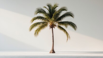 Fototapeta premium Lonely coconut palm set against a blank background.
