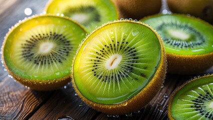 cut yellow kiwi, juicy ripe yellow kiwi with delightful flavor