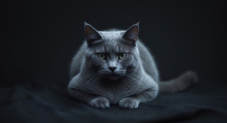 Silver cat against a dark backdrop