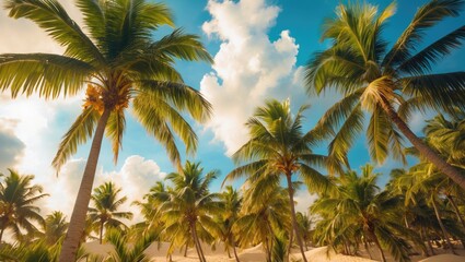 Obraz premium tropical palm trees in summer. resort scenery with palms.