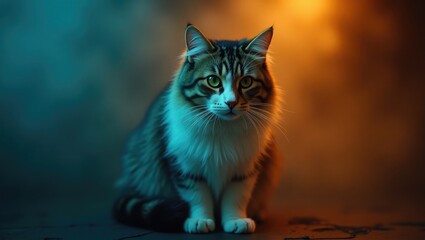 Obraz premium Striped and white shorthair cat of European origin