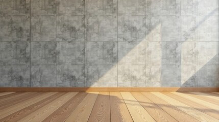 Sunlit Empty Room with Concrete Wall and Wood Floor Ideal for Interior Design Projects