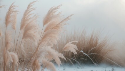 gentle flora against an abstract natural backdrop featuring Pampas grass in a bohemian style with dried reeds. Winter&acirc;&euro;&trade;s tall grasses with soft plumes on a pale backdrop.