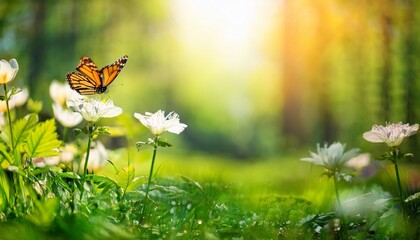 Generated image of abstract nature spring Background; spring flower and butterfly