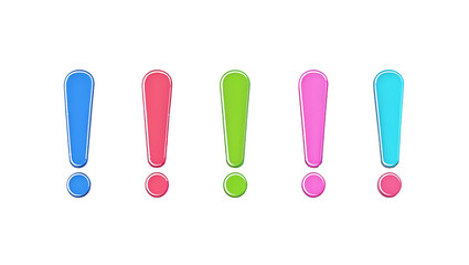 Playful 3D-rendered exclamation marks with bold colors and a glossy effect, minimal punctuation symbols for graphic design
