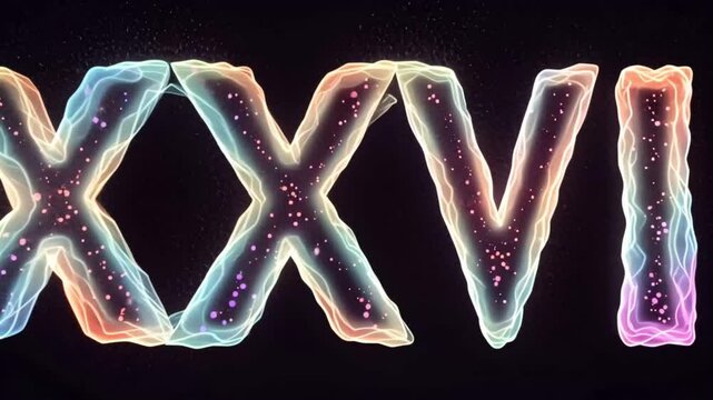 Multi colored inscription roman numerals xxvi with light colored spots floating inside looped alpha channel at the end. 4K footage download
