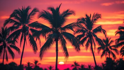 silhouetted palm trees against a breathtaking sunset backdrop